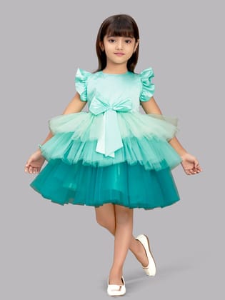 Aqua Layered Party  Frock-11-12 Y / Aqua