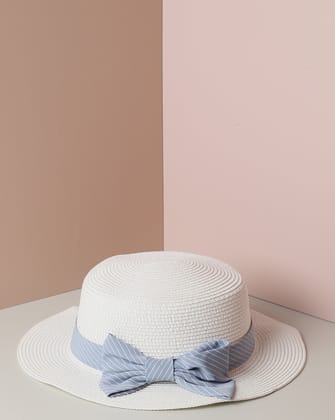 White Textured Scarf Sun Hat-Hat