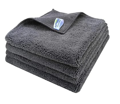 SOFTSPUN Microfiber High Loop Cleaning Cloths, 40x40 cms, 4 pcs, Towel Set, 380 GSM, - Grey. Automotive Towel, Thick Lint & Streak-Free Multipurpose Cloths.