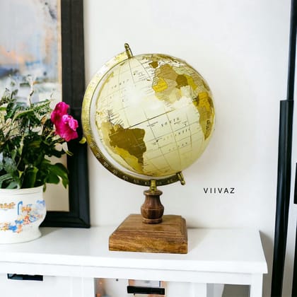 French Laminated White Globe-Wood Base | Gloss Finish / L: 8 |  H: 15.5 | W: 12  (inch) / Globe Size - 8 Inch