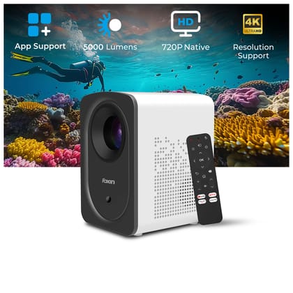 Foxin Vision 510 Smart Projector | 4k Support 720P Native | 5000 Lumens | 150 inch Screen Size | Manual Focus| Android 9.0 with Built-In OTT Apps | 8 Watts Speaker | 1 Yr Warranty