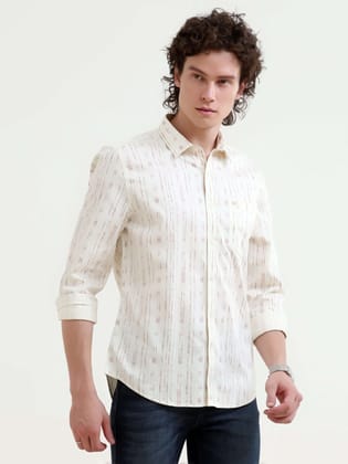 Soren abstract peach stripe printed shirt-S / Off White