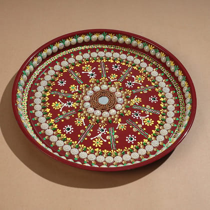 Traditional Handpainted Stainless Steel Pooja Thali