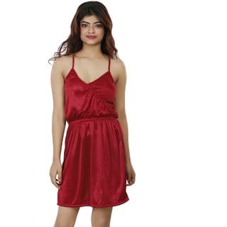 Nivcy Women Satin V-Neck Nighty Maroon
