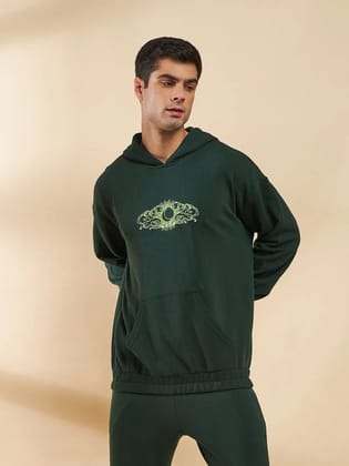 Moss Green Embroidered Oversized Hoodie-XS