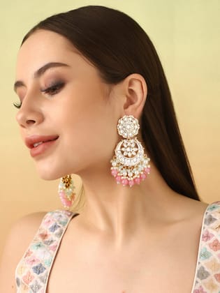 Priyaasi Floral and Kundan Style Earrings-Priyaasi Floral and Kundan Style Earrings - Onesize