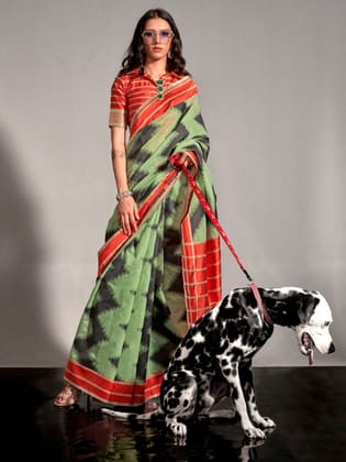 Green Spun Handloom Weaving Saree