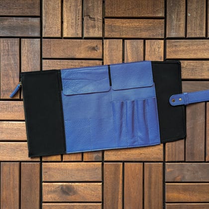 Leather & Canvas Art Roll - Black & Cornflower Blue