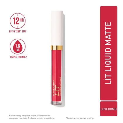 LIT Liquid Matte Lipstick - Lovebomb (Hot Pink Shade) | Long Lasting, Smudge-proof, Hydrating Matte Lipstick With Moringa Oil (1.6 ml)