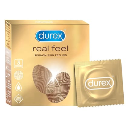 Durex Real Feel Condoms For Men - 3 Count, For Real Skin On Skin Feeling, Latex Free