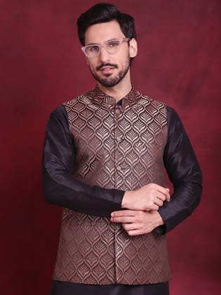 Woven Design Nehru Jacket-S / Maroon