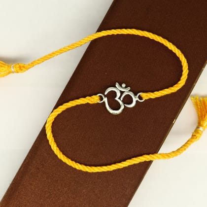 925 sterling silver custom design OM / AUM design Rakhi bracelet with stunning yellow thread Best sibling rakhi for Festival Rakshabandhan rk161