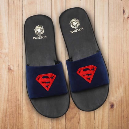 Superman Logo Customized on Blue Velvet Slippers by Brune & Bareskin-42/8