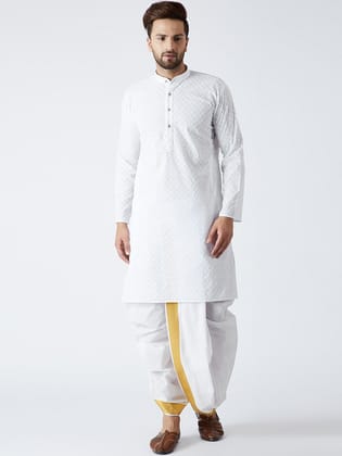 Men's White Pure Cotton Kurta Dhoti Set-38