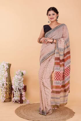 JAIPUR HANDBLOCK PRINT Exclusive collection of Bagru and Dabu handblock printed pure Cotton Mulmul Sarees with blouse piece.