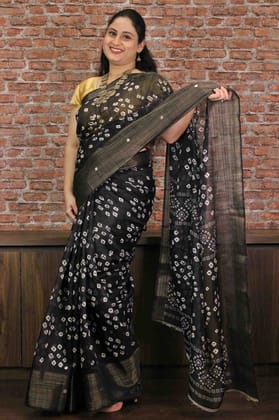 Bandhani with zari border & sequins wrap in 1 minute saree-XS