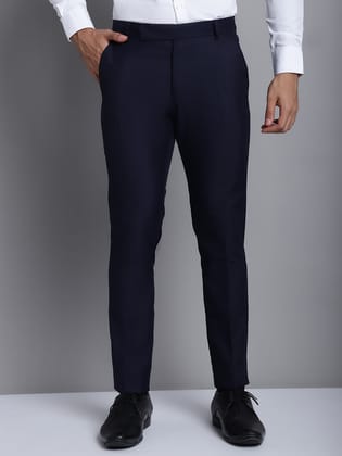 Indian Needle Men's Navy Tapered Fit Formal Trousers-30 / Navy-Blue