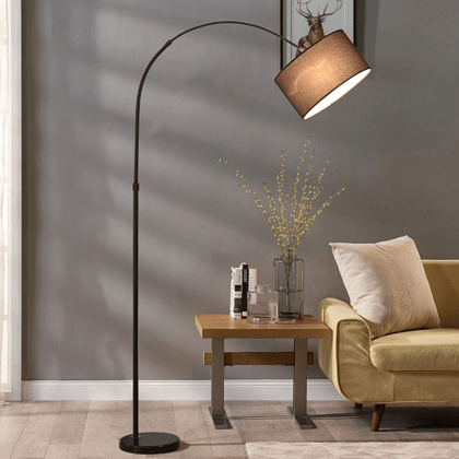 The Manhattan Arc Leaning Floor Lamp-Height - 64 Inches & Width - 16 Inches / Metal + Fabric / Available