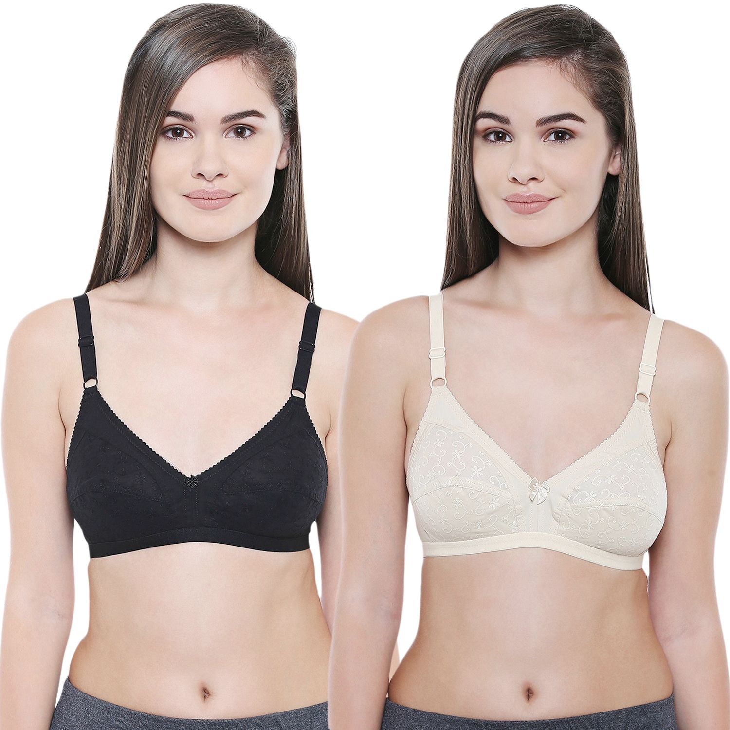 Bodycare Women Cotton Full Coverage Non Padded Regular Bra Pack - 2 E5501BS-BLACK-SKIN