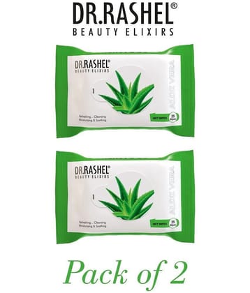 DR.RASHEL Aloevera Pack of 2 Face Wipes, Boosts Skin Oxygen, Clear Dirt, Remove Makeup, Gives Fresh and Glowing Skin