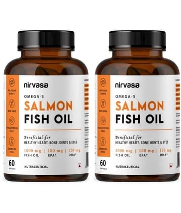 Nirvasa Salmon Fish Oil Softgel Capsule, enriched with Omega-3, 1000mg, EPA 180 mg (2 X 60 Caps)