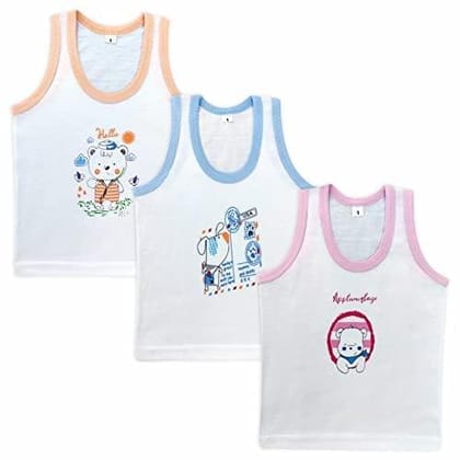 |Kids and BEBS| Cotton Baniyan Wear-Regular Fit, Sleeveless, Printed Sandos for Girls, Boys and Kids(4 years-5years) (Sleeve colour - Cream, Blue, Pink)