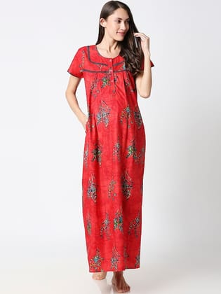 Red & Blue Printed Nightdress