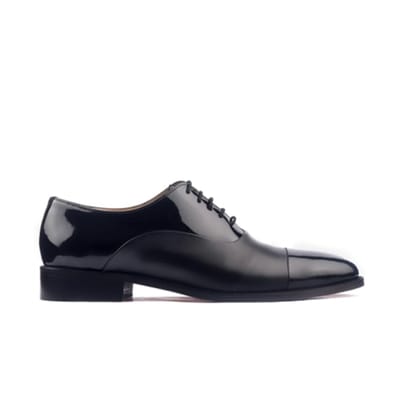 Captoe Formal Oxford Classic Shiny Black Leather Shoes-14/48 / Black / Rubber