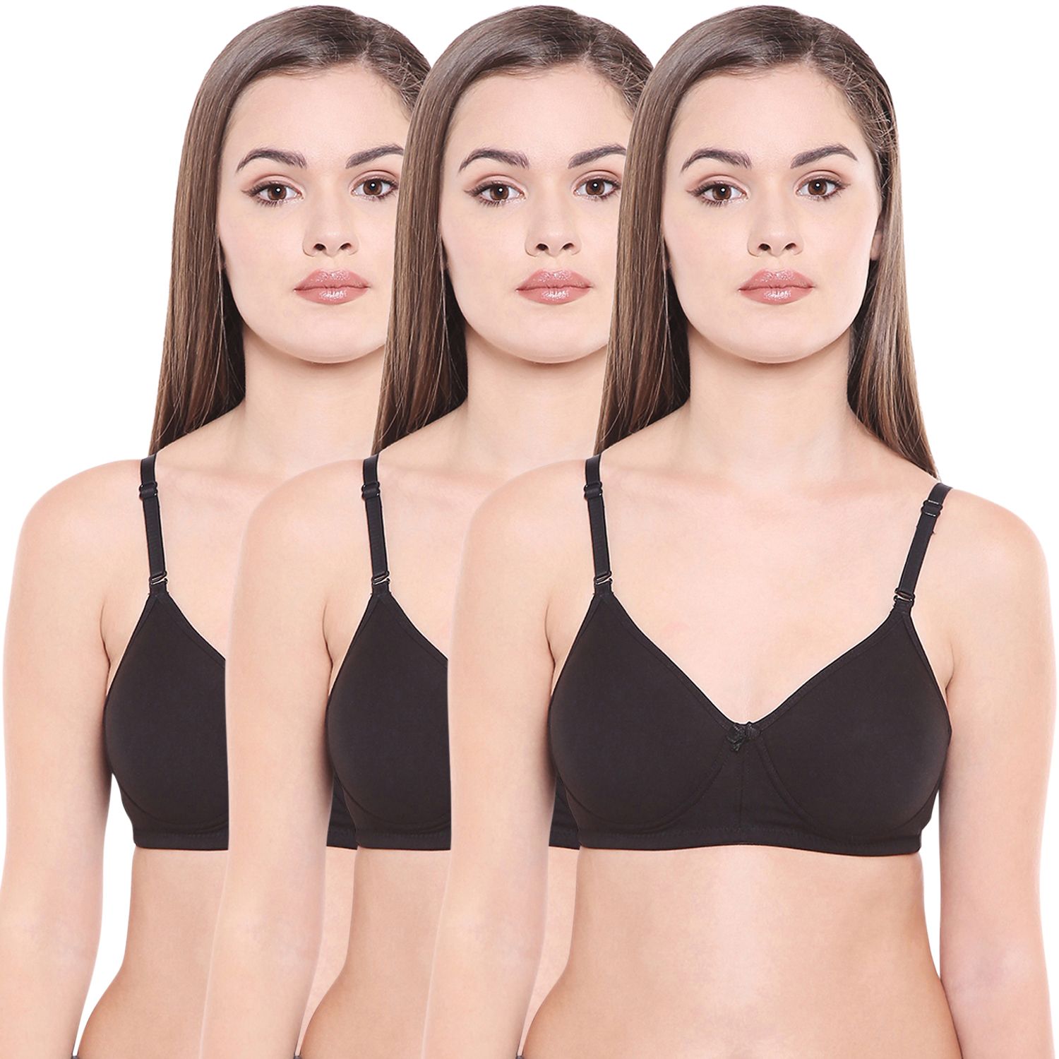 Bodycare Cotton Spandex Lightly Padded Non wired Seamless cup bra-Pack of 3