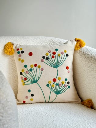 Dandelion Dreams Embroidered Cushion Cover- 16x16"