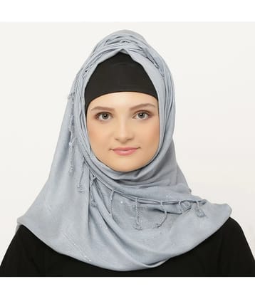 Evelia Silver Rayon Stitched Hijab - Single - Free Size