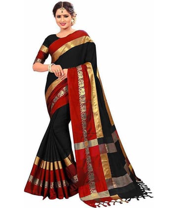 fab woven - Black Cotton Blend Saree With Blouse Piece ( Pack of 1 ) - Black