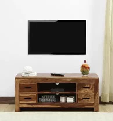 Wooden Twist Pequeño Solid Sheesham Wood TV Unit for Living Room-Brown