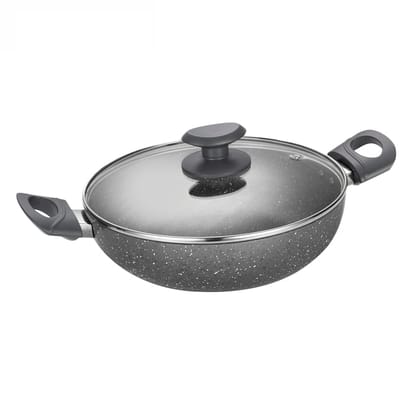 Alda Non Stick Marbello Wok with Glass Lid 22cm, 2 LTR  by Mahavir Home Store