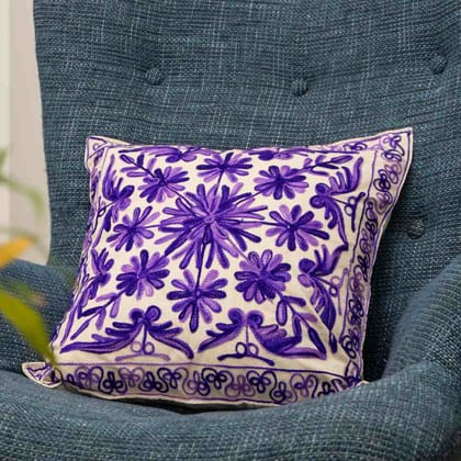 Violet Vibes Embroidery Cushion Cover (Set of 2)-2 pieces