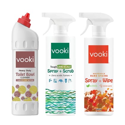 Vooki Heavy Duty Toilet Bowl Cleaner 500 ml, Ecofriendly Tough Lime Scale Hard Water Stain Remover 500 ml And Ecofriendly Hard Stains Spray 500 ml - (Combo Pack of 3)