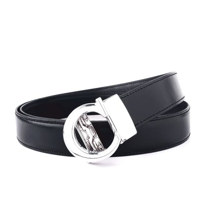 Hemener Men C Letter Metal Buckle Black Genuine Leather Belt-28