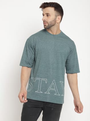 Gritstones Men Oversized Green Melange Half Sleeve Cotton T-Shirt