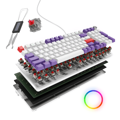 Hive Full-Size White - Purple Wired Gaming Keyboard-Hive Full-Size White - Purple Wired Gaming Keyboard - Red