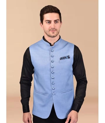 PRINTCULTR Blue Cotton Blend Mens Nehru Jacket ( Pack of 1 ) - None