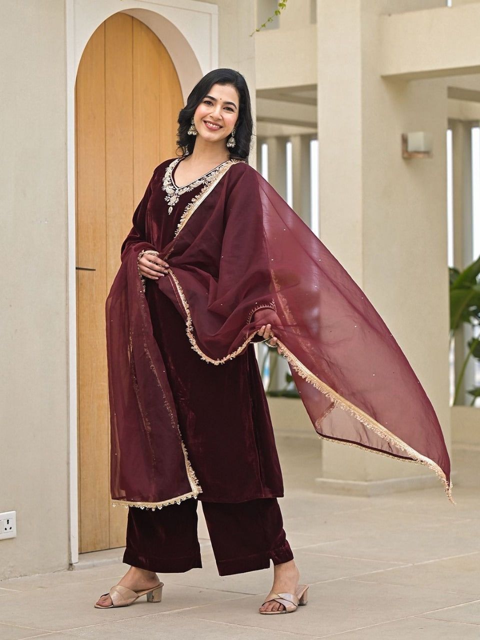 Maroon Embroidered Outfit-XS