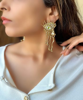 Golden Vision Drip Earrings-White