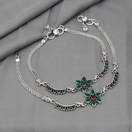 925 sterling silver handmade stylish Multicolor stone flower anklets amazing Ankle bracelet for gifting belly dance jewelry ank625