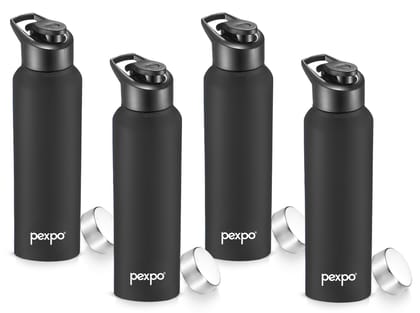 PEXPO Stainless Steel Sports/Fridge Water Bottle, 1000 ml, Knight Black, Chromo Xtreme with Sipper & Steel Cap | Eco-Friendly & Leak-Proof Water Bottle (Pack of 4)