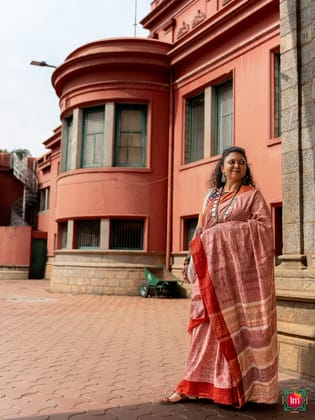 Apple Red Melkote Khadi Jugalbandhi Cotton Saree With Handblock Prints Prema