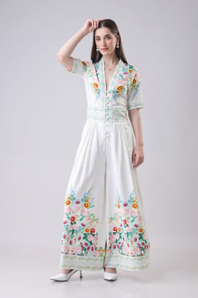 Trendy Floral Font Buttoned V Neck Wide Leg Jumpsuit-XXS / White / JP0018-DPMC00051-4  MTR-NIL-NIL-NIL-NIL-THW02-FS01-NIL-BT0065-9-NIL-NIL-NIL