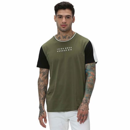 Mufti Olive & Black Cut & Sew Knitted Jersey T-Shirt