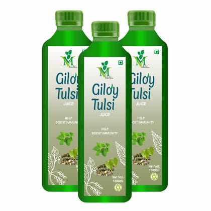 Mint veda 100% Natural Herbal Giloy Tulsi Juice | Fresh Giloy and Tulsi to Boost Immunity | No added Sugar Healthy Giloy Tulsi Juice, 1Lite Pack of 3