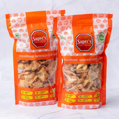 Sapre's Salty Shankarpale | Namakpara | Khare Shakarpare | Namkeen | Crispy and Crunchy | Teatime Snacks | Maharashtrian Snack | Khari Shankarpali | No Added Preservatives/Colors | Pack of 2 - 18