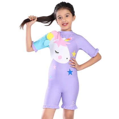 Girls Swimsuit - Lavender Unicorn (7211)-Large (5-6 Years)